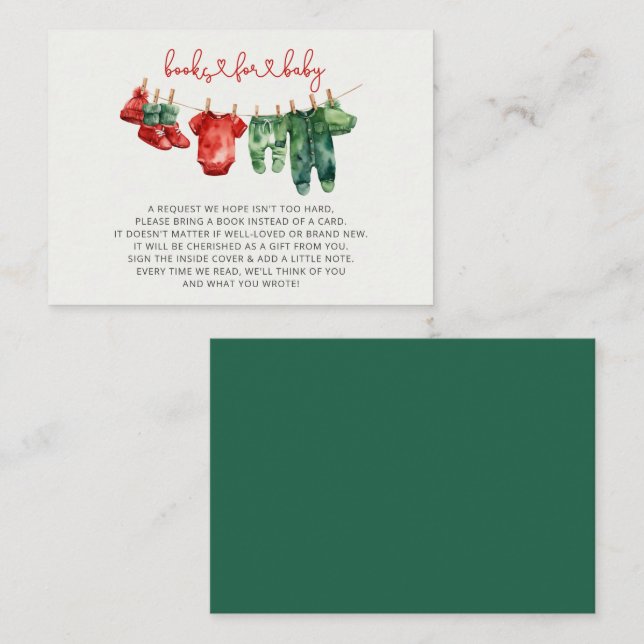 Christmas Merry Little Baby Shower Book Request  Enclosure Card (Front/Back)
