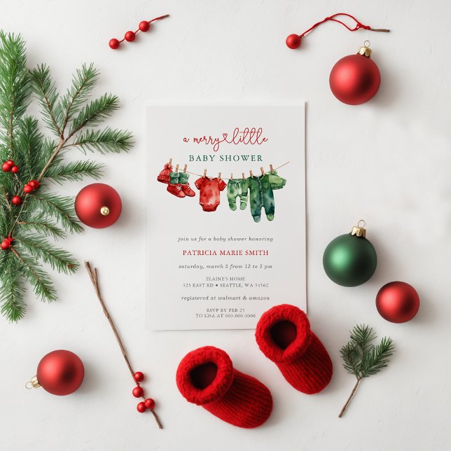 Christmas Merry Little Baby Shower Gender Neutral Invitation (Christmas Merry Little Baby Shower Gender Neutral Invitation)