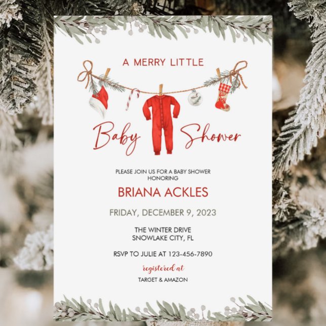 Christmas Merry Little Baby Shower Invitation (Creator Uploaded)