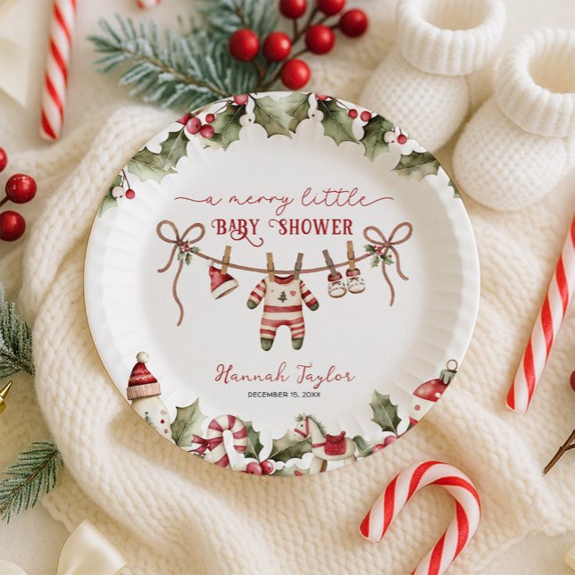 Christmas Merry Little Baby Shower Paper Plate (Creator Uploaded)