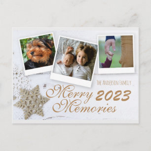 Christmas Merry Memories Rustic Snowflake & Photos Holiday Postcard