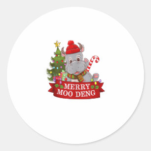 Christmas Merry Moo Deng Cute Baby Hippo Bouncy Ap Classic Round Sticker