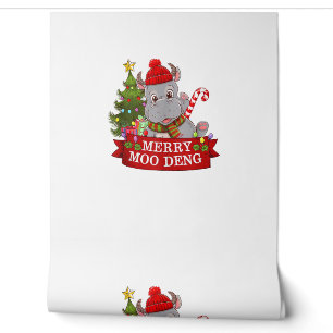 Christmas Merry Moo Deng Cute Baby Hippo Bouncy Ap Wallpaper