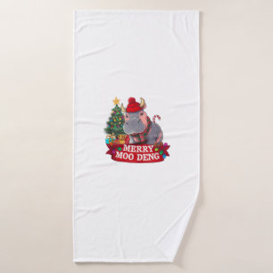 Christmas Merry Moo Deng Cute Baby Hippo Bouncy Xm Bath Towel