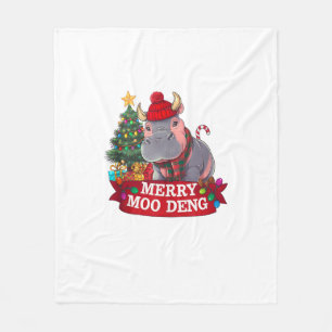 Christmas Merry Moo Deng Cute Baby Hippo Bouncy Xm Fleece Blanket