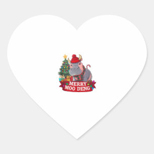 Christmas Merry Moo Deng Cute Baby Hippo Bouncy Xm Heart Sticker