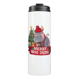 Christmas Merry Moo Deng Cute Baby Hippo Bouncy Xm Thermal Tumbler