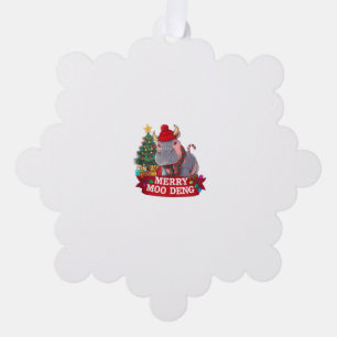 Christmas Merry Moo Deng Cute Baby Hippo Bouncy Xm Tree Decoration Card