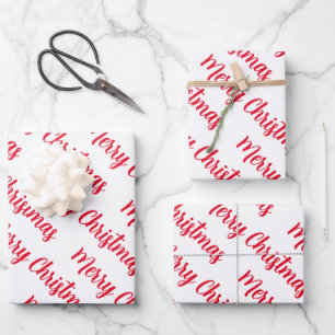 Christmas merry white background red script wrapping paper sheet