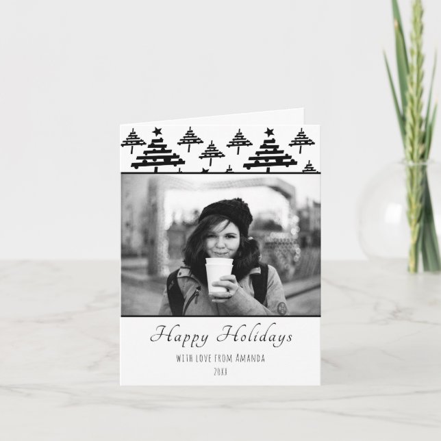Christmas Message Black and White Holiday Photo Card (Front)