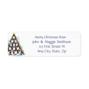 Christmas Message Penguin Christmas Tree Fun Return Address Label