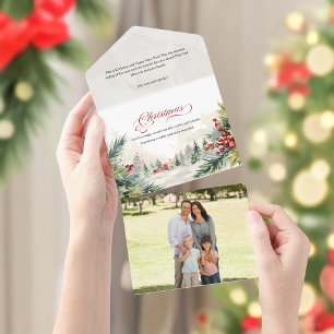 Christmas Message Watercolor Winter Scene All In One Invitation