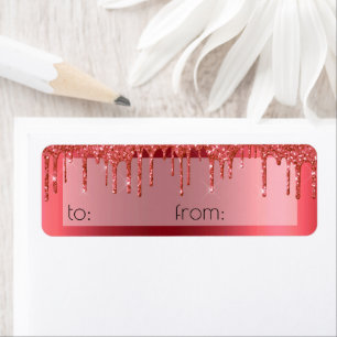 Christmas Metallic Red Dripping Glitter Gift Wrap Return Address Label
