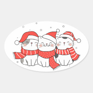 Christmas Mew Trio Oval Sticker