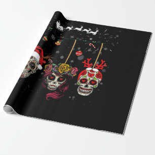 Christmas Mexican Flower Sugar Skull In Snow Xmas Wrapping Paper