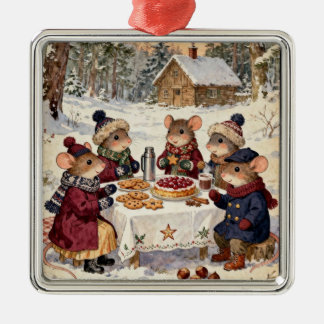 Christmas Mice Family Metal Ornament