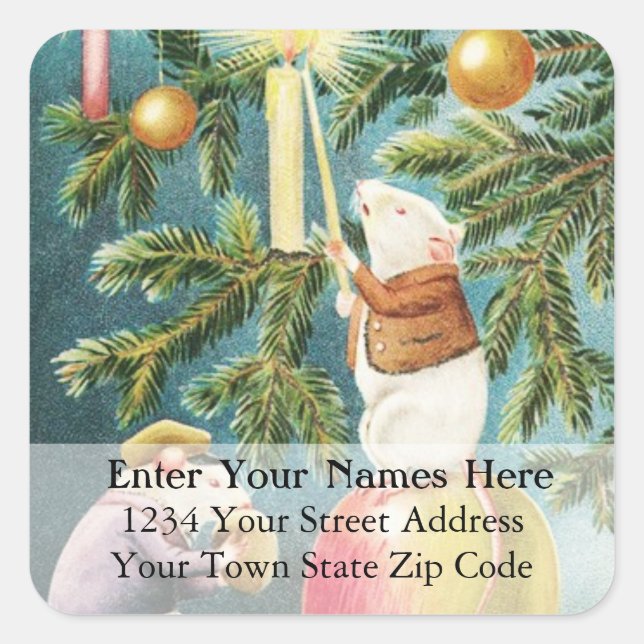Christmas Mice Lighting Candles Address Label (Front)