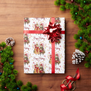 Christmas Mice on White Wrapping Paper