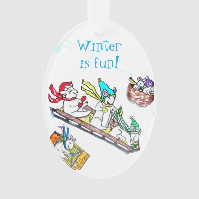 CHRISTMAS MICE SLEDDING ornament (Front)