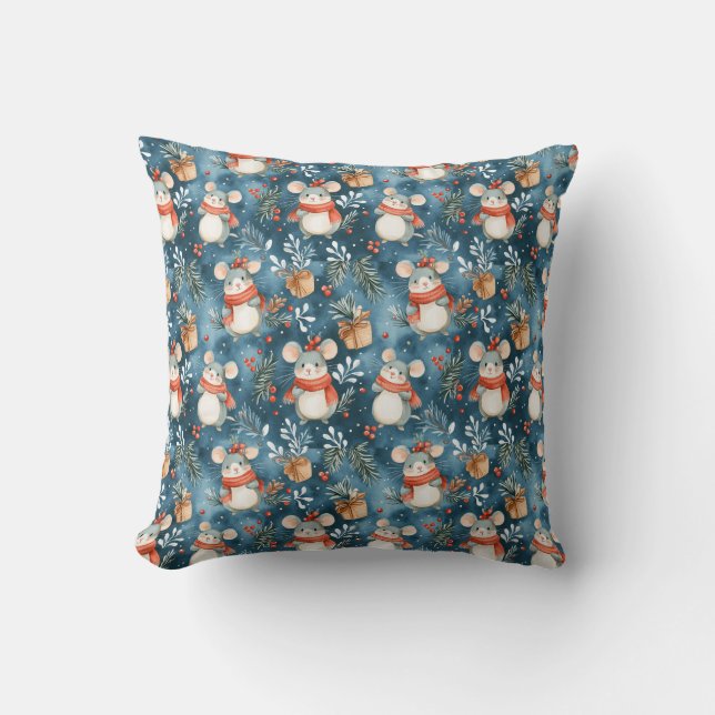 Christmas Mice Throw Pillow (Front)