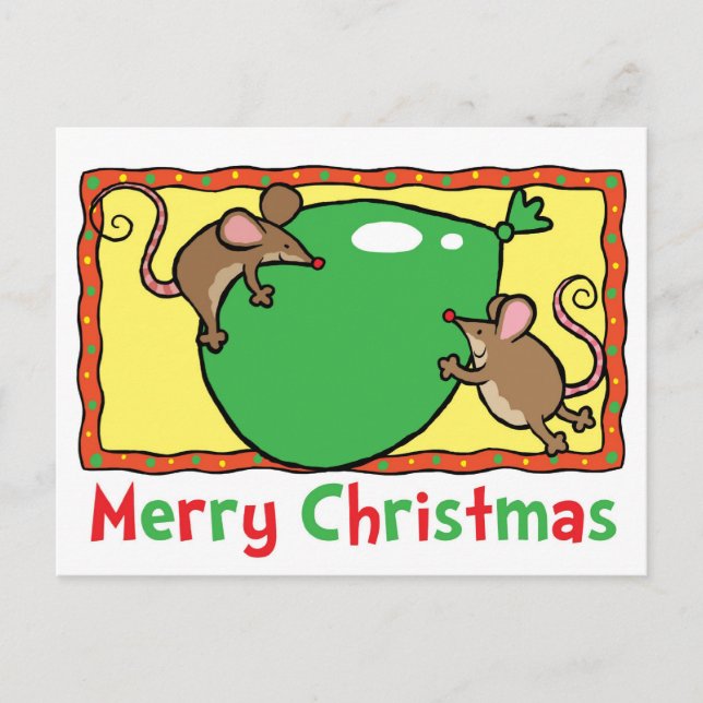 Christmas mice with a balloon holiday postcard (Front)