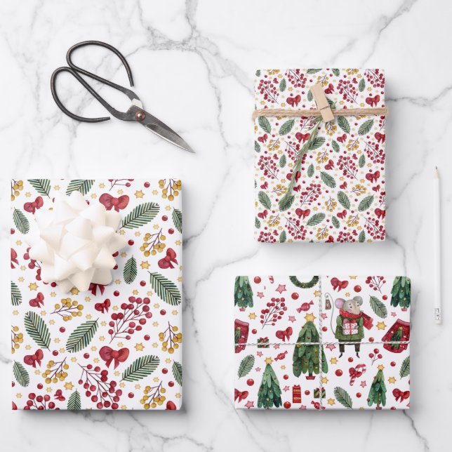 Christmas Mice Wrapping Paper Sheet (Front)