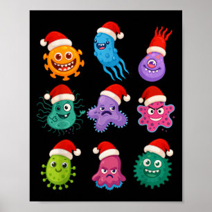 Christmas Microbiology Bacteria Santa Science Xmas Poster