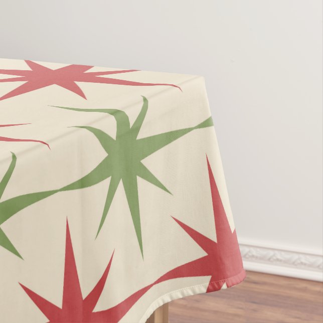 Christmas Mid Century Red Green Atomic Starbursts  Tablecloth (In Situ)