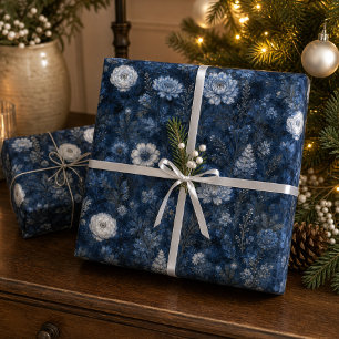 Christmas Midnight Blue and White Winter Gift  Wrapping Paper Sheet