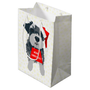 Christmas Mini Schnauzer Dog Santa Hat Gift Bag
