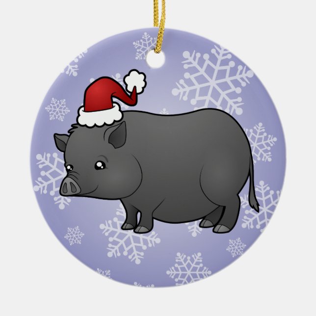 Christmas Miniature Pig Ceramic Ornament (Front)