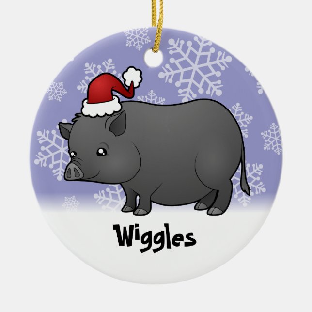 Christmas Miniature Pig Ceramic Tree Decoration (Front)