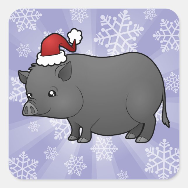 Christmas Miniature Pig Square Sticker (Front)