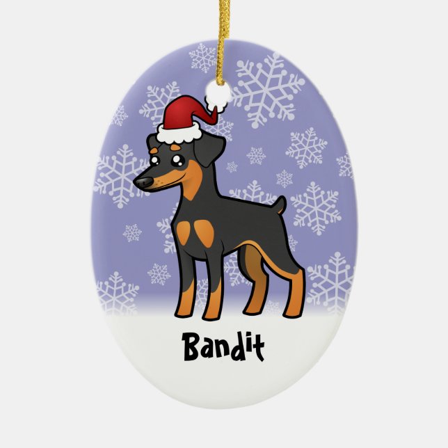 Christmas Miniature Pinscher / Manchester Terrier Ceramic Ornament (Front)