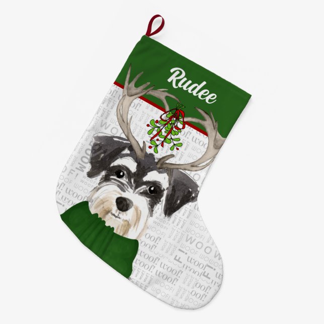 Christmas Miniature Schnauzer with Dog's Name Large Christmas Stocking (Front (Hanging))