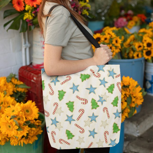 Christmas Minimal Candy Cane Cookies Tote Bag (Christmas cookies whimsical pattern tote bag)