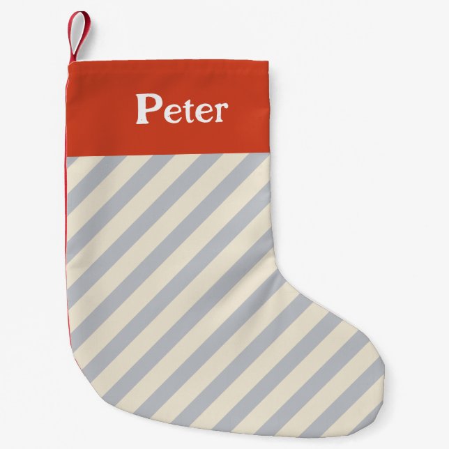 Christmas Minimal Diagonal Stripes Grey Small Christmas Stocking (Front)