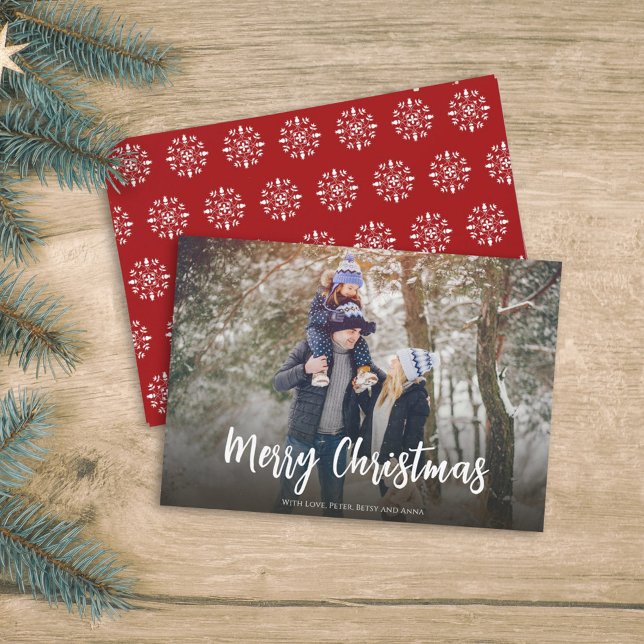 Christmas Minimal Red Simple Script 1 Photo Winter Holiday Card (Creator Uploaded)