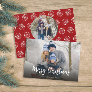 Christmas Minimal Red Simple Script 2 Photo Winter Holiday Card