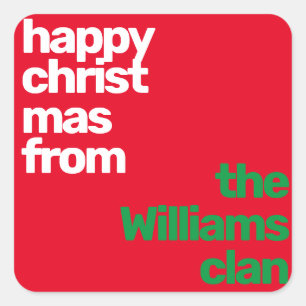 Christmas minimal simple modern party red green square sticker