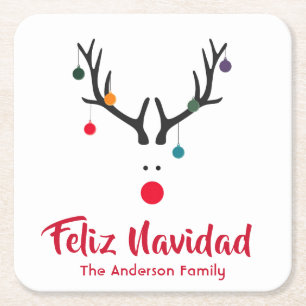 Christmas minimalist abstract reindeer Navidad Square Paper Coaster