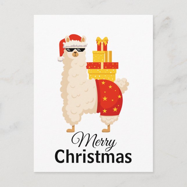 Christmas Minimalist Funny Disco Santa Llama Postcard (Front)