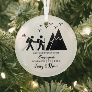 Christmas Minimalist Mountain Hiking Engage Couple Glass Tree Decoration