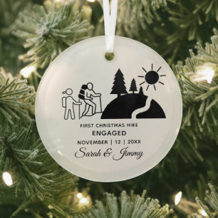 Christmas Minimalist Mountain Hiking Engage Couple Glass Tree Decoration