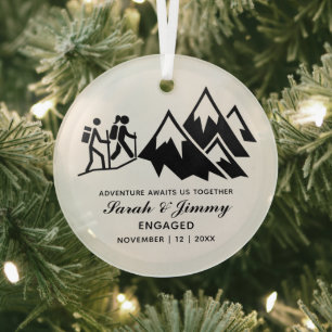 Christmas Minimalist Mountain Hiking Engage Couple Glass Tree Decoration