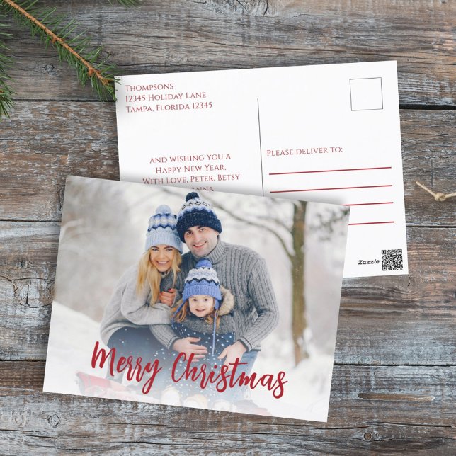 Christmas Minimalist Simple Calligraphy 1 Photo Holiday Postcard (Creator Uploaded)