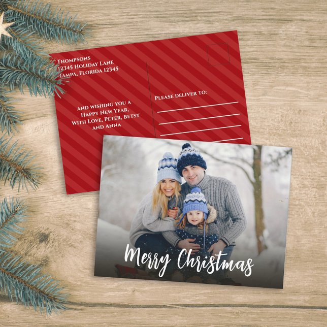 Christmas Minimalist Simple Calligraphy 1 Photo  Holiday Postcard (Creator Uploaded)