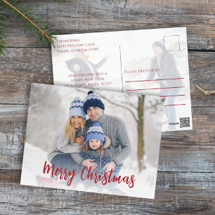 Christmas Minimalist Simple Calligraphy 2 Photo Holiday Postcard