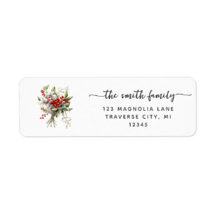 Christmas minmalist mistletoe red berries return address label