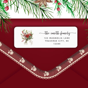 Christmas minmalist mistletoe red berries return address label